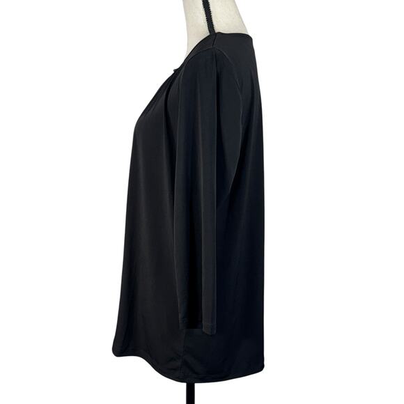 Susan Graver Large Top 3/4 Sleeves Keyhole Pleated Neckline Stretch Black - Picture 5 of 7